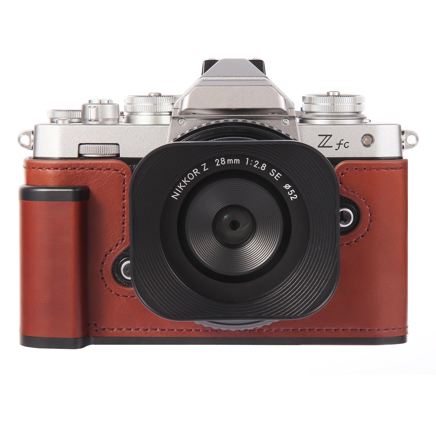 [For Nikon Zfc] Premium Cowhide Leather Grip & L-Shaped Handle  (Brownish red) - Professional Camera Accessories
