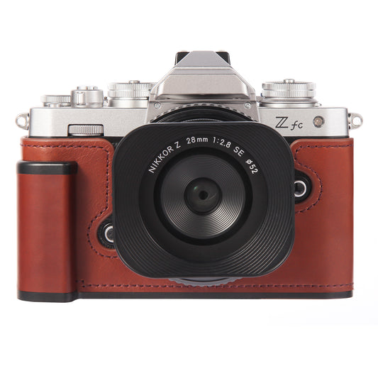 [For Nikon Zfc] Premium Cowhide Leather Grip & L-Shaped Handle  (Brownish red) - Professional Camera Accessories