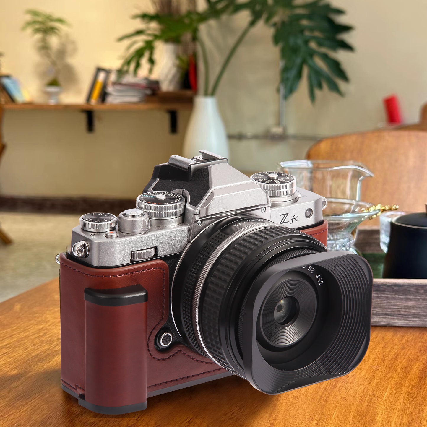 [For Nikon Zfc] Premium Cowhide Leather Grip & L-Shaped Handle  (Brownish red) - Professional Camera Accessories