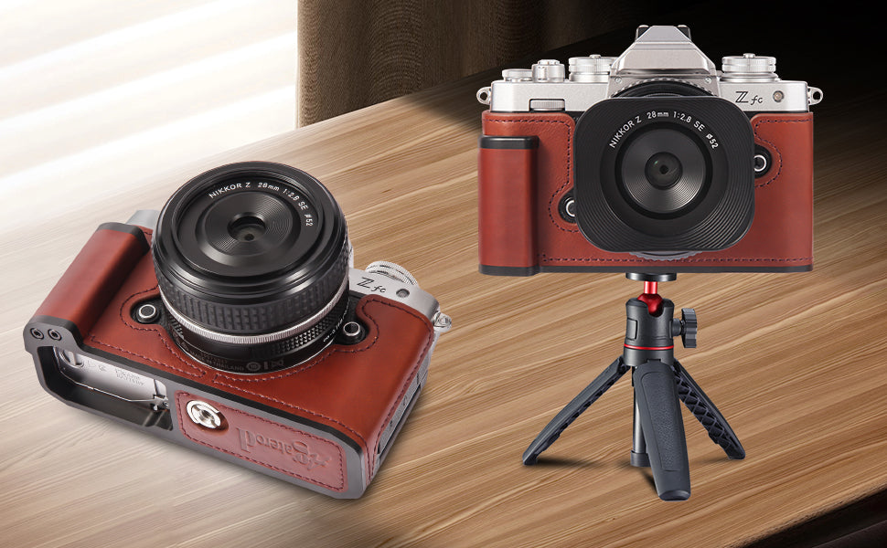 [For Nikon Zfc] Premium Cowhide Leather Grip & L-Shaped Handle  (Brownish red) - Professional Camera Accessories