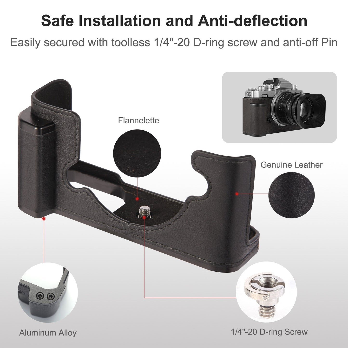 product_n[For Nikon Zfc] Premium Cowhide Leather Grip & L - Shaped Handle (Black) - Professional Camera Accessoriesame - Agaterod