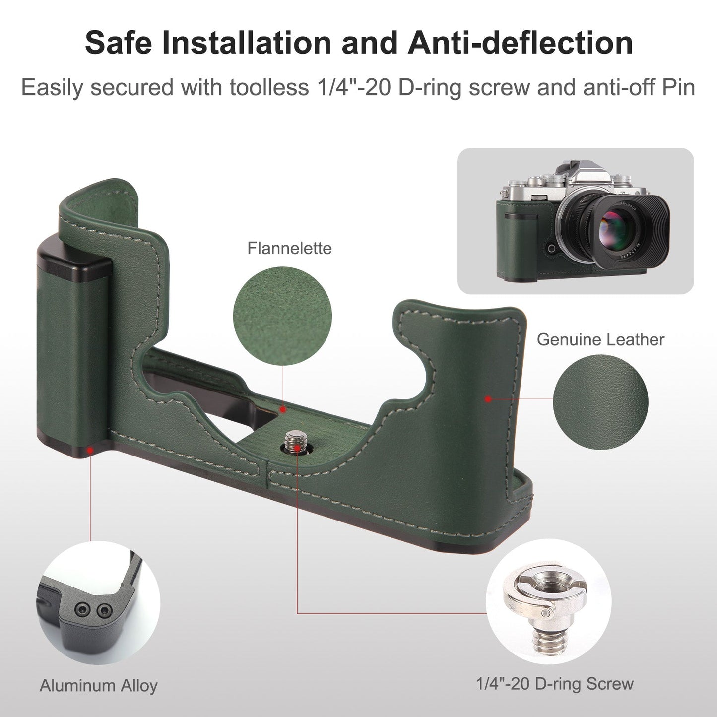 product_n[For Nikon Zfc] Premium Cowhide Leather Grip & L - Shaped Handle (Dark Green) - Professional Camera Accessoriesame - Agaterod