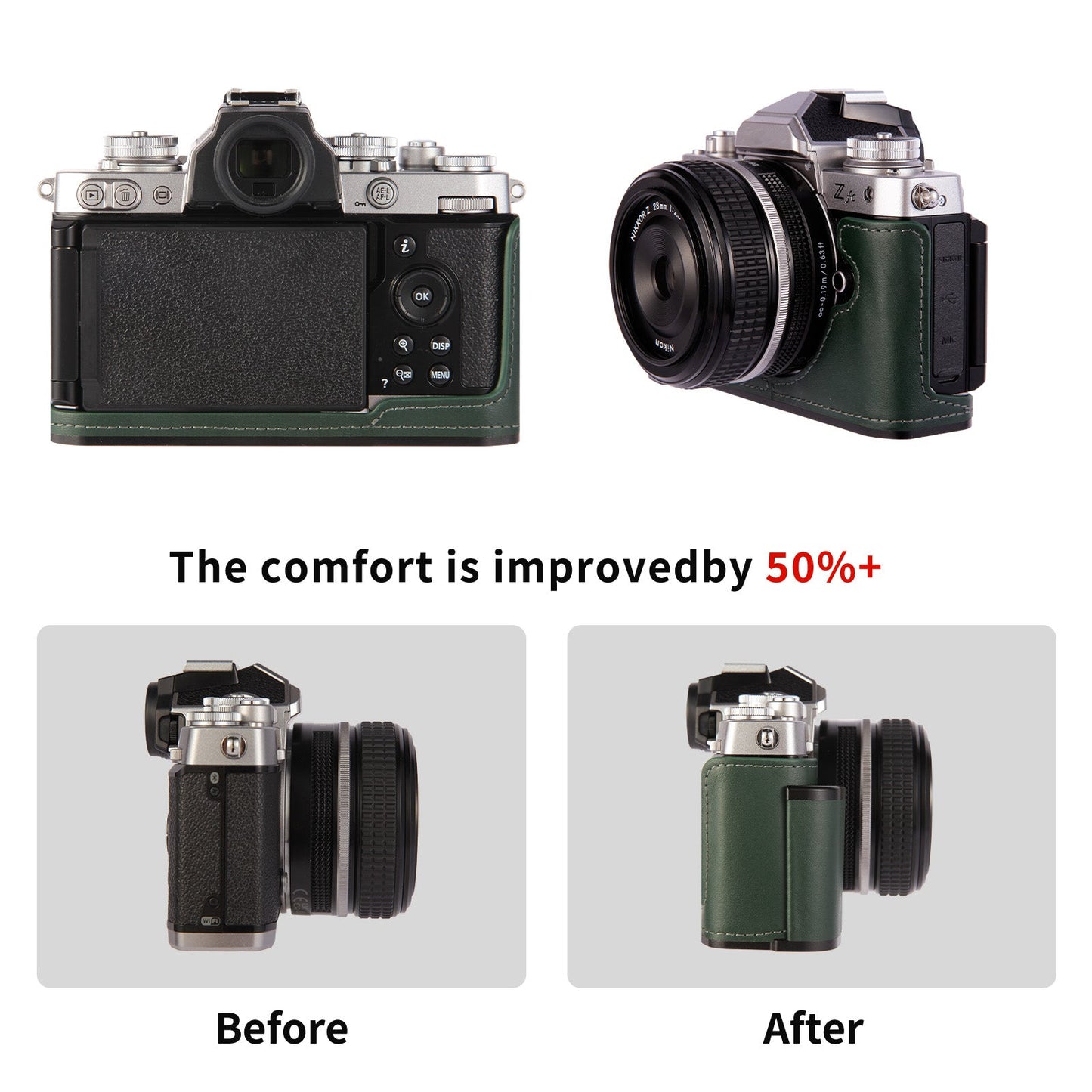 product_n[For Nikon Zfc] Premium Cowhide Leather Grip & L - Shaped Handle (Dark Green) - Professional Camera Accessoriesame - Agaterod
