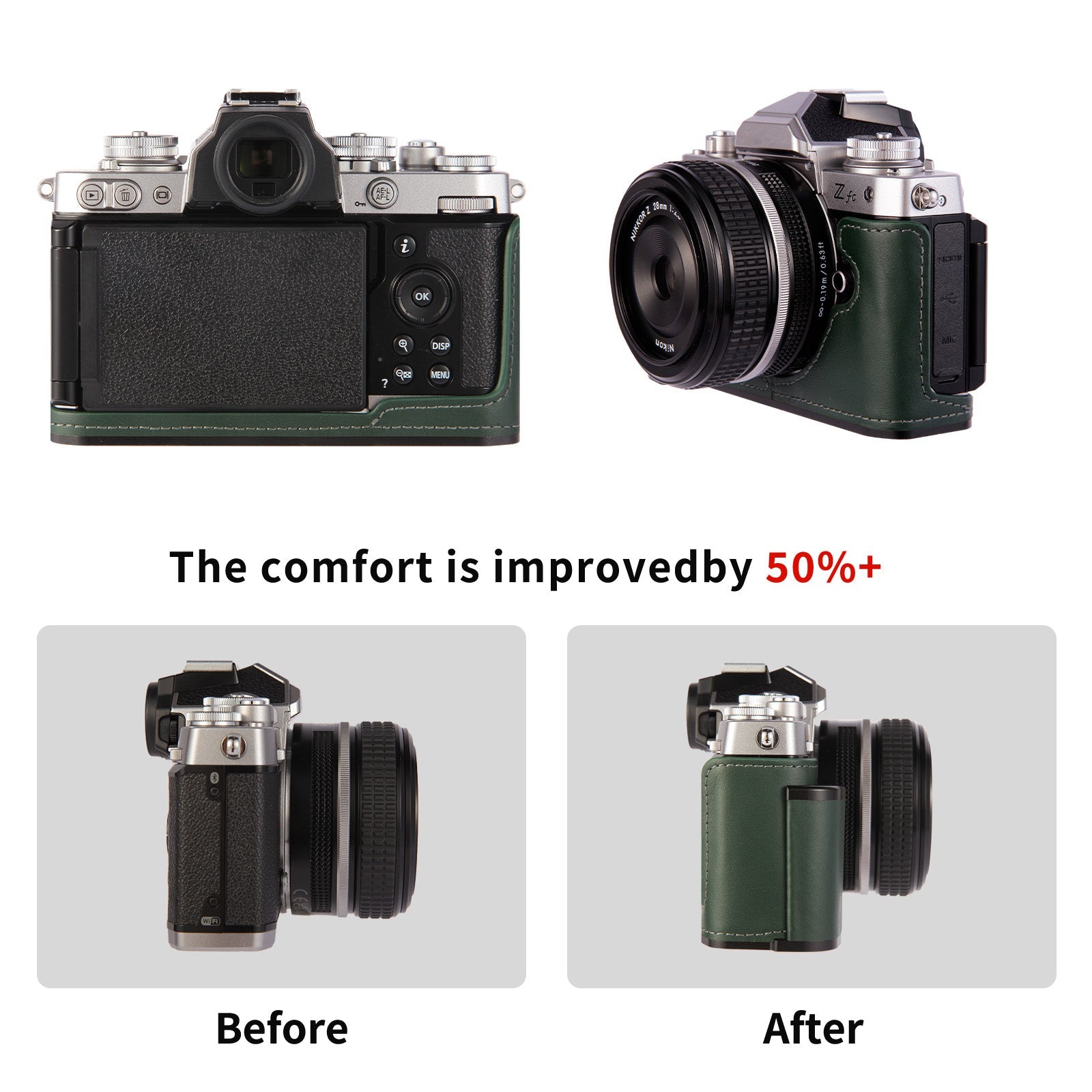 product_n[For Nikon Zfc] Premium Cowhide Leather Grip & L - Shaped Handle (Dark Green) - Professional Camera Accessoriesame - Agaterod
