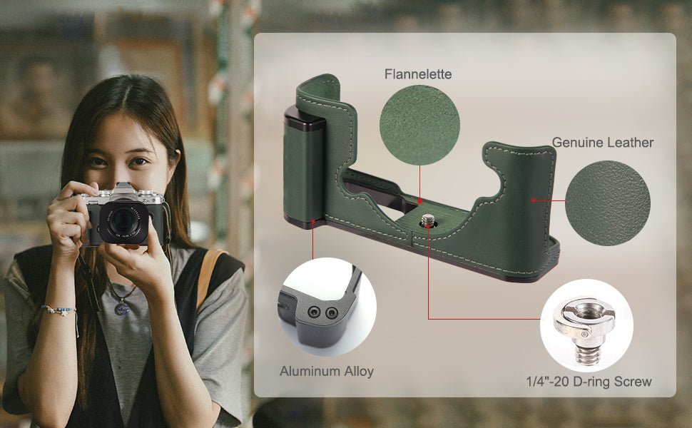 product_n[For Nikon Zfc] Premium Cowhide Leather Grip & L - Shaped Handle (Dark Green) - Professional Camera Accessoriesame - Agaterod