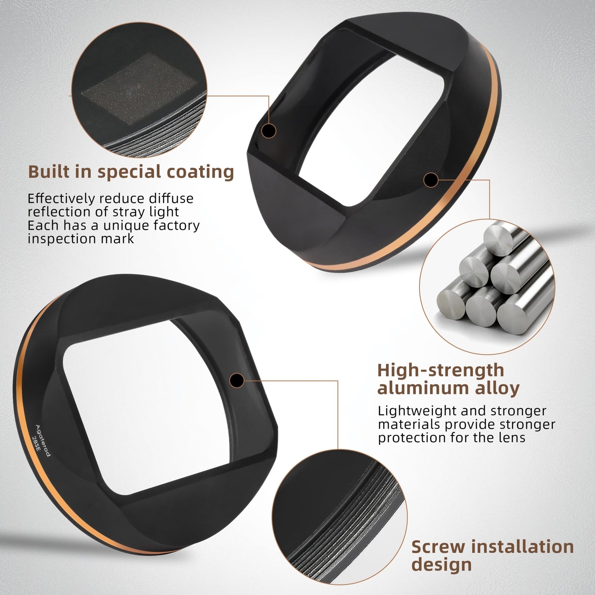 product_nVintage Square Lens Hood for NIKKOR Z 28mm f/2.8 SE / 40mm f/2 (SE) / 40mm f/2 Lens(52mm, Rose Gold)ame - Agaterod