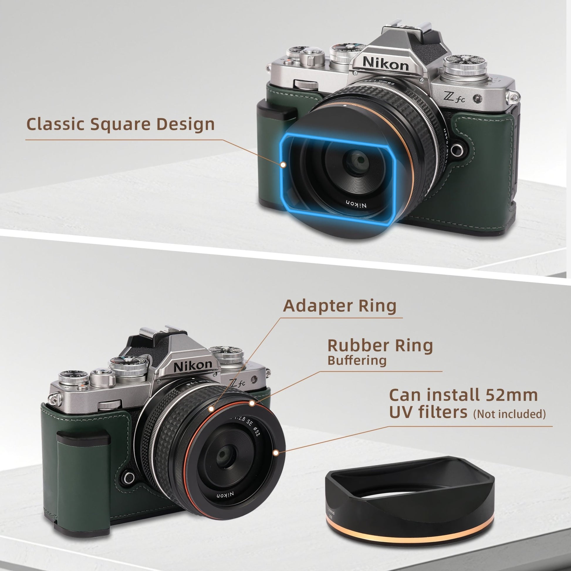 product_nVintage Square Lens Hood for NIKKOR Z 28mm f/2.8 SE / 40mm f/2 (SE) / 40mm f/2 Lens(52mm, Rose Gold)ame - Agaterod